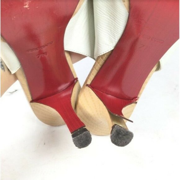 Tommy Hilfiger Women's Sandals Strappy Mid Heels White Tan Size 7 - Picture 6 of 10